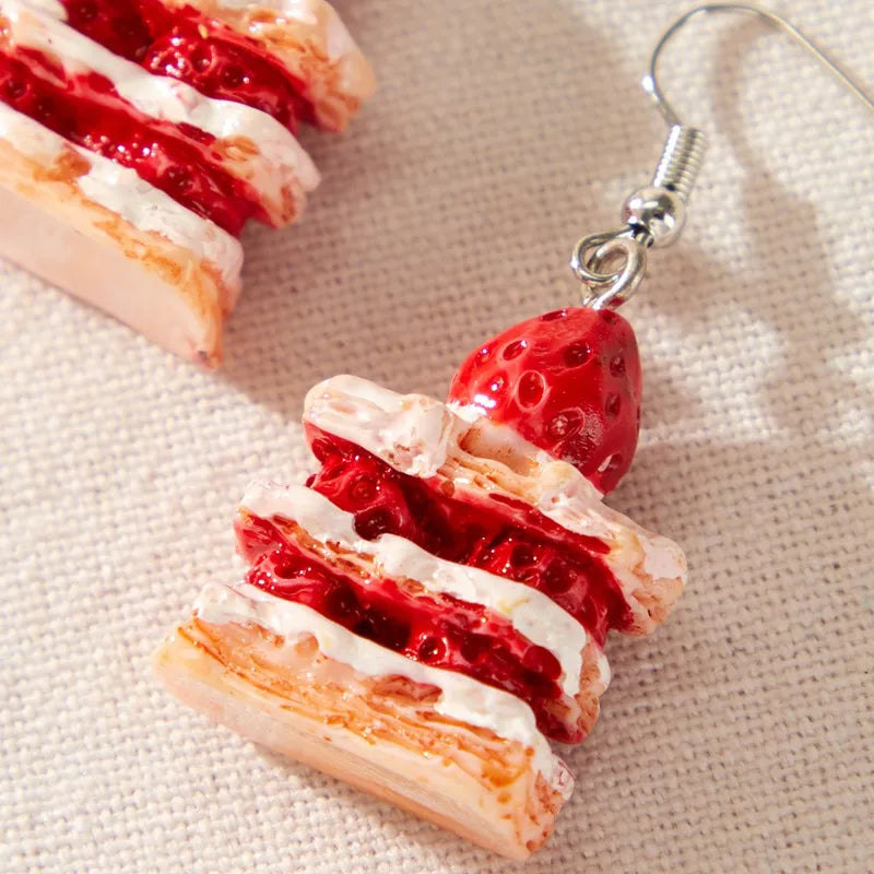 Novos Brincos de Bolo de Morango para Mulheres, Feitos à Mão em Resina, Brincos Bonitos de Limão e Melancia, Presentes de Aniversário para Meninas