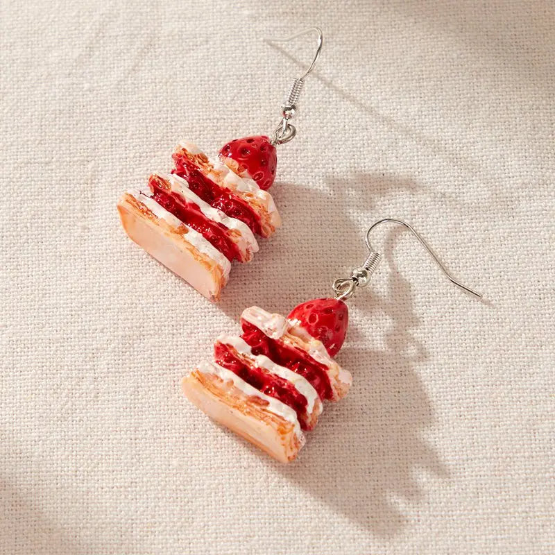 Novos Brincos de Bolo de Morango para Mulheres, Feitos à Mão em Resina, Brincos Bonitos de Limão e Melancia, Presentes de Aniversário para Meninas