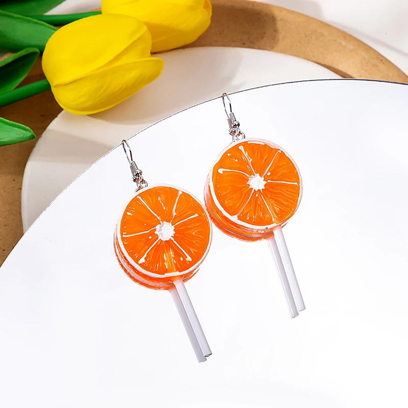 Novos Brincos de Bolo de Morango para Mulheres, Feitos à Mão em Resina, Brincos Bonitos de Limão e Melancia, Presentes de Aniversário para Meninas