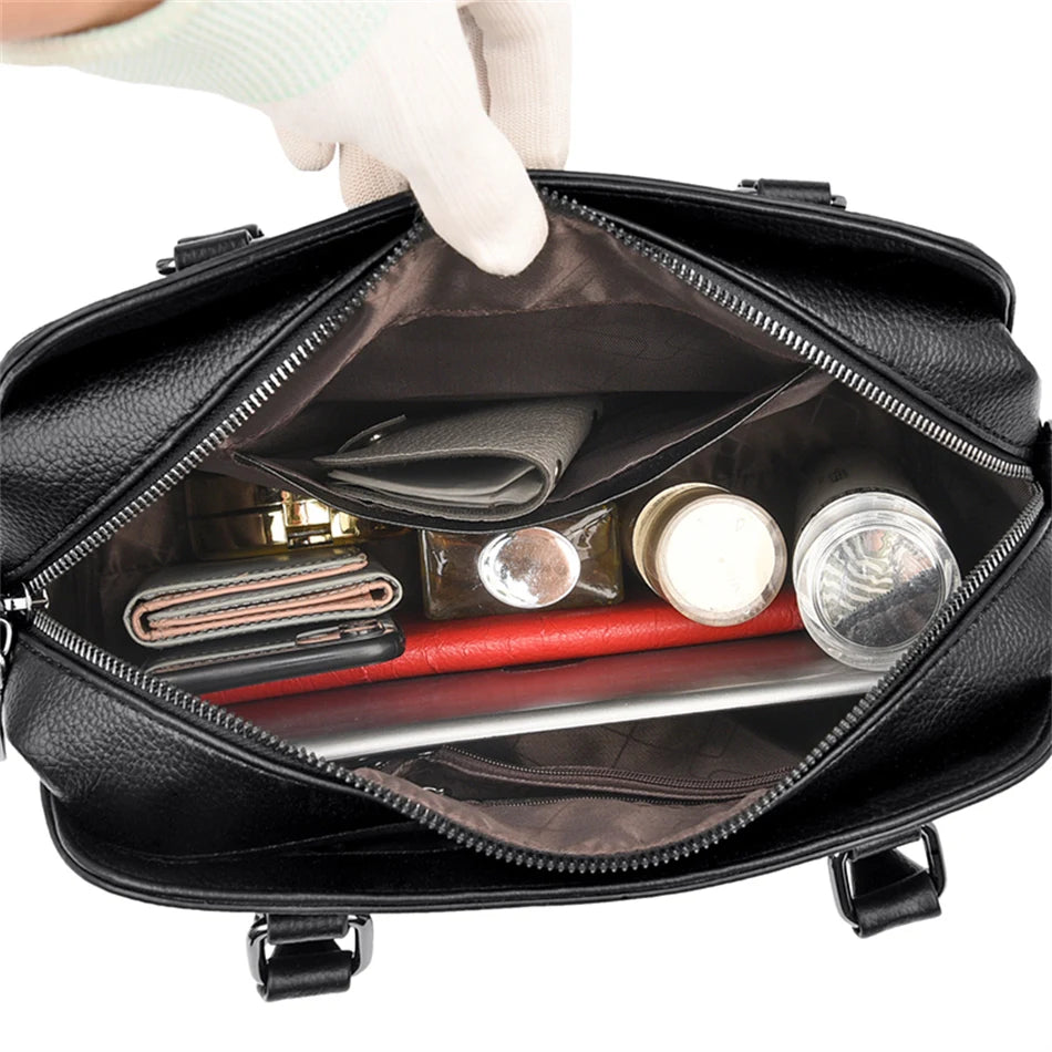 Multi-pocket Handbag Purses Genuine Cowhide Leather Shoulder Bag Luxury Designer Crossbody Messenger Sac Elegant Tote for Women
