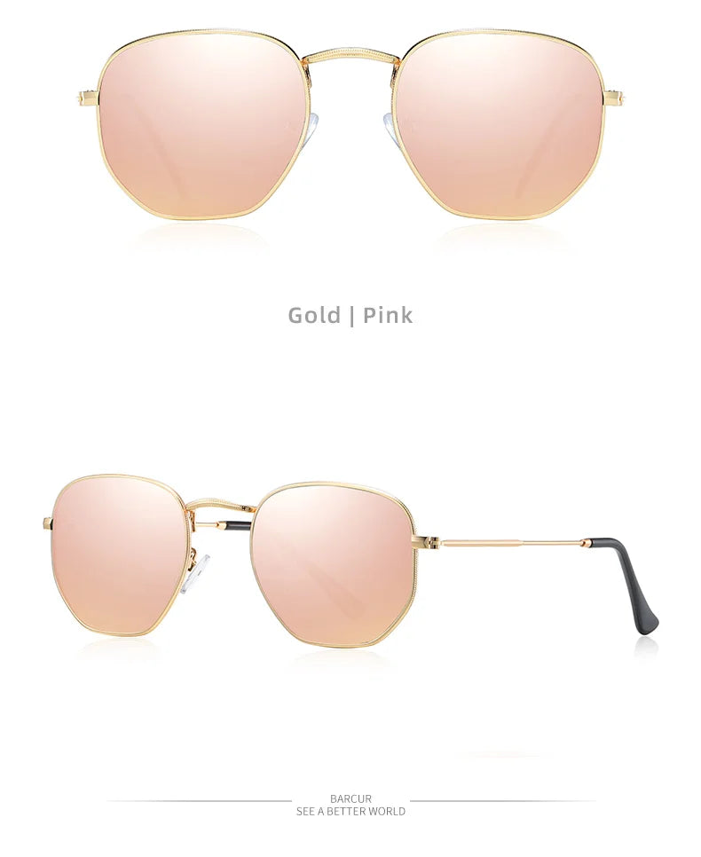 Óculos de Sol BARCUR Clássicos Retro Refletivos para Homens, Óculos de Sol Hexagonais com Armação de Metal, Óculos de Sol com Caixa.