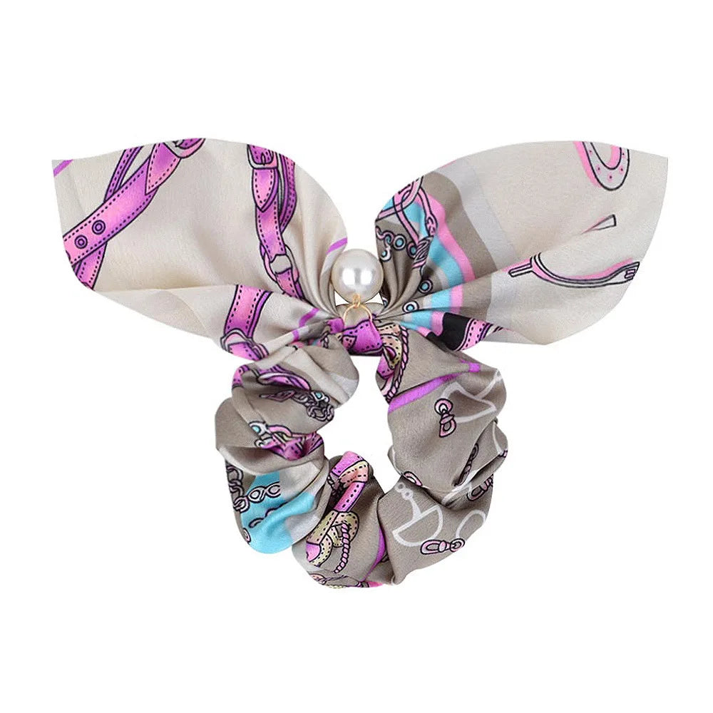 Ruoshui Coelhinhos Lindos Scrunchies Mulher Laços de Cabelo Impressos com Flores, Elásticos para Cabelo, Bandas de Borracha para Cabelo, Acessórios para Coque