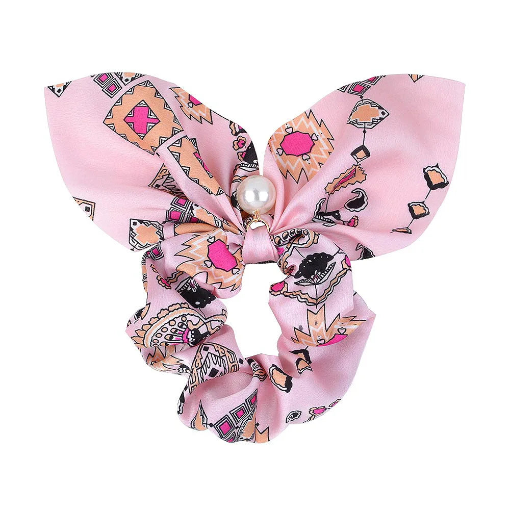 Ruoshui Coelhinhos Lindos Scrunchies Mulher Laços de Cabelo Impressos com Flores, Elásticos para Cabelo, Bandas de Borracha para Cabelo, Acessórios para Coque