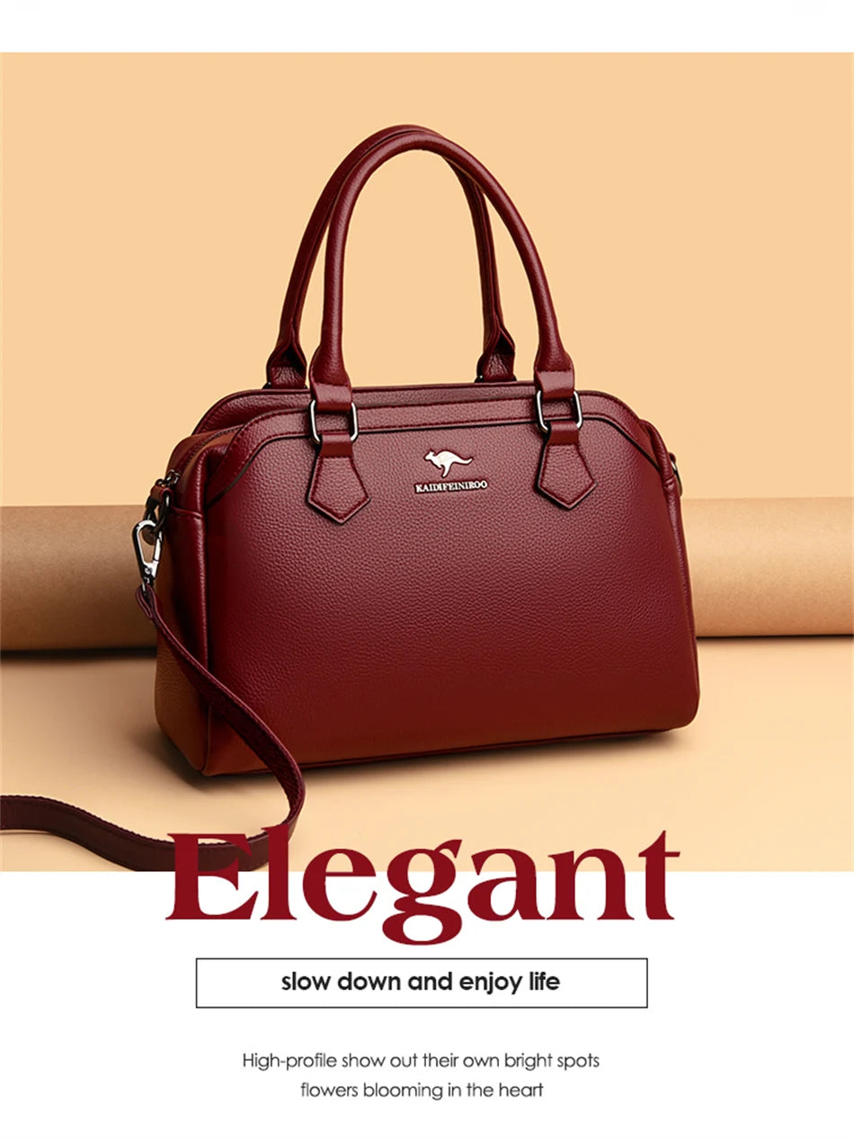 Multi-pocket Handbag Purses Genuine Cowhide Leather Shoulder Bag Luxury Designer Crossbody Messenger Sac Elegant Tote for Women