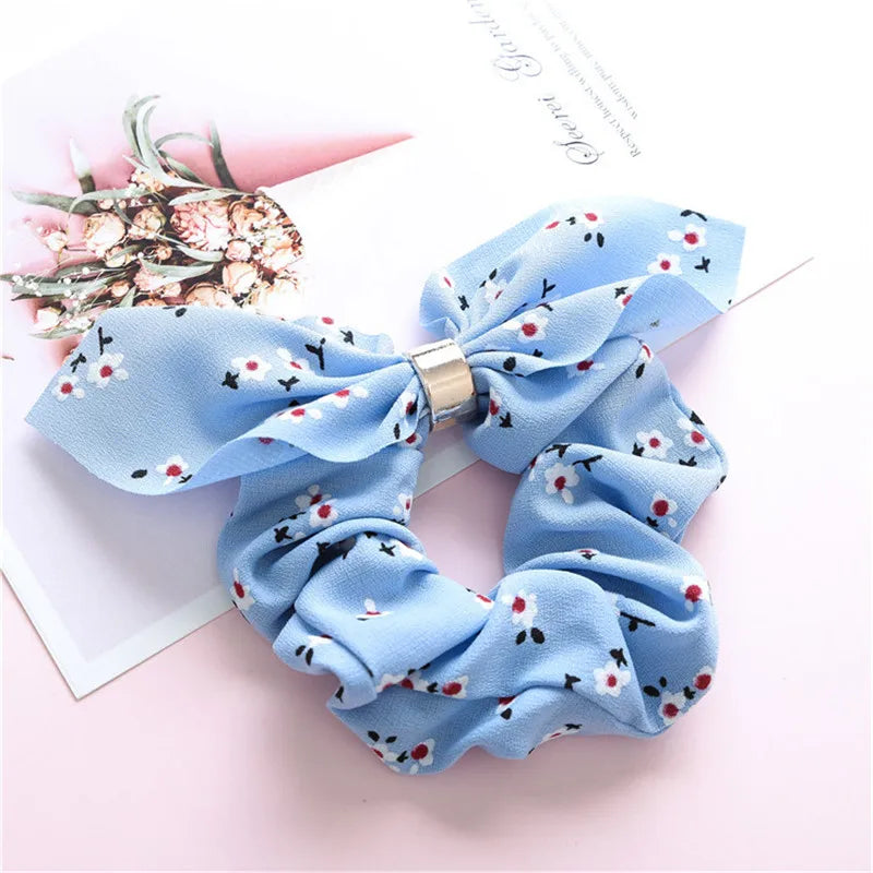 Ruoshui Coelhinhos Lindos Scrunchies Mulher Laços de Cabelo Impressos com Flores, Elásticos para Cabelo, Bandas de Borracha para Cabelo, Acessórios para Coque