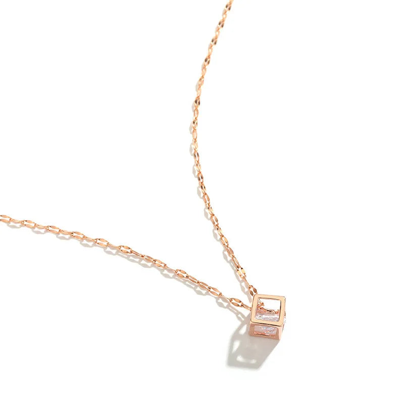 Colar de Pingente de Cristal Zirconia Quadrada Trendy para Mulheres, Moda Coreana, Joias Fêmeas Em Aço Inoxidável, Corrente Clavícula Fina e Linda