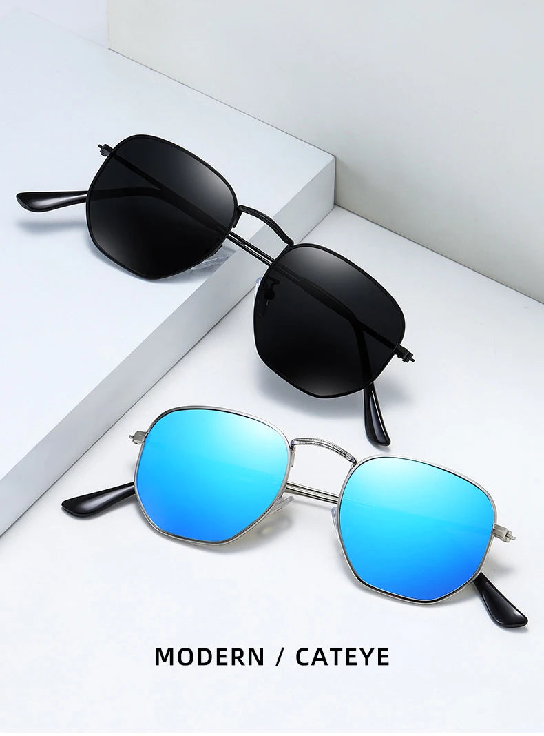 Óculos de Sol BARCUR Clássicos Retro Refletivos para Homens, Óculos de Sol Hexagonais com Armação de Metal, Óculos de Sol com Caixa.