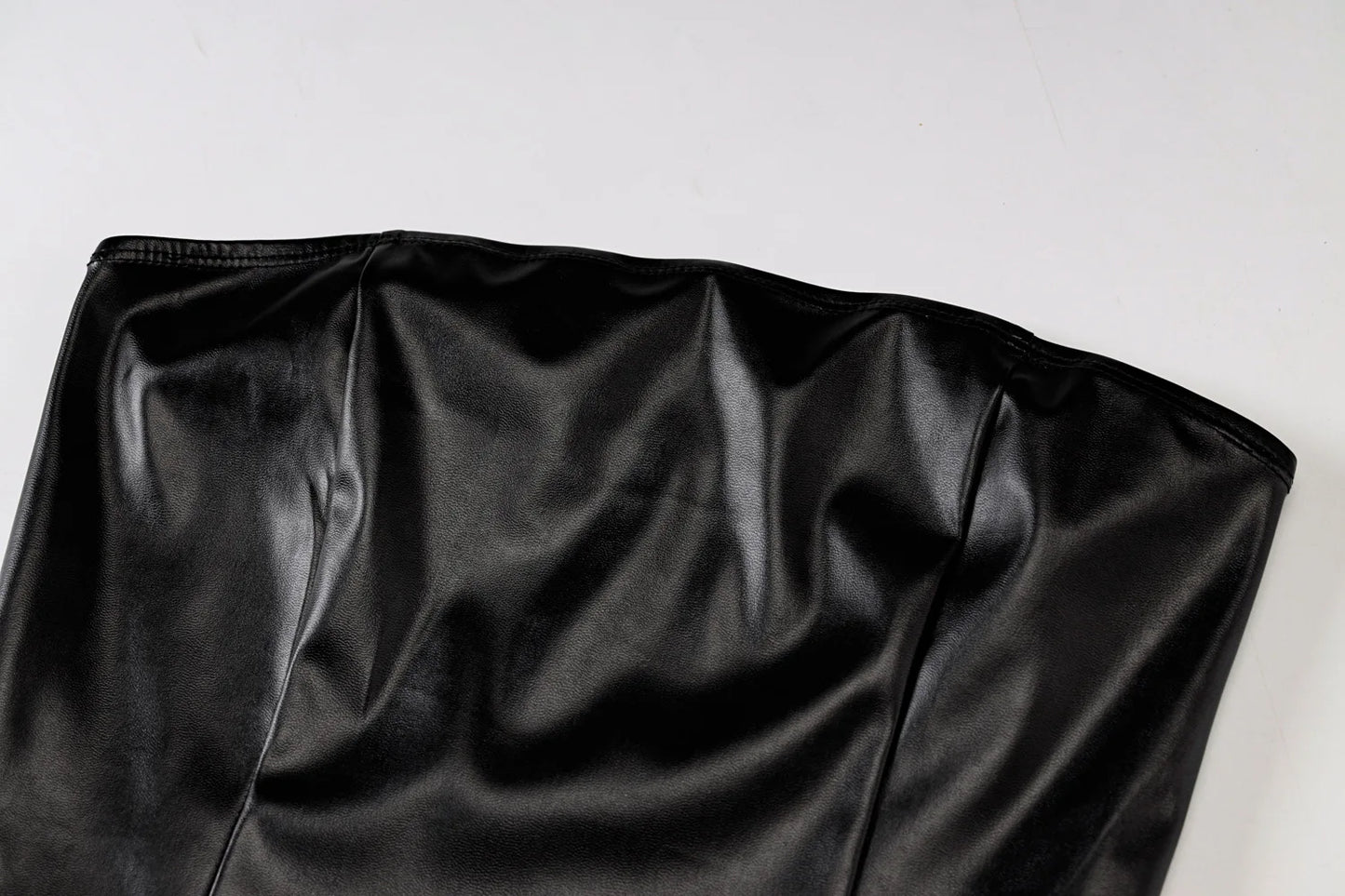 Vestido Mini Sereia Preto de Couro Sintético Sem Mangas Sexy para Festa de Verão - Roupas Femininas