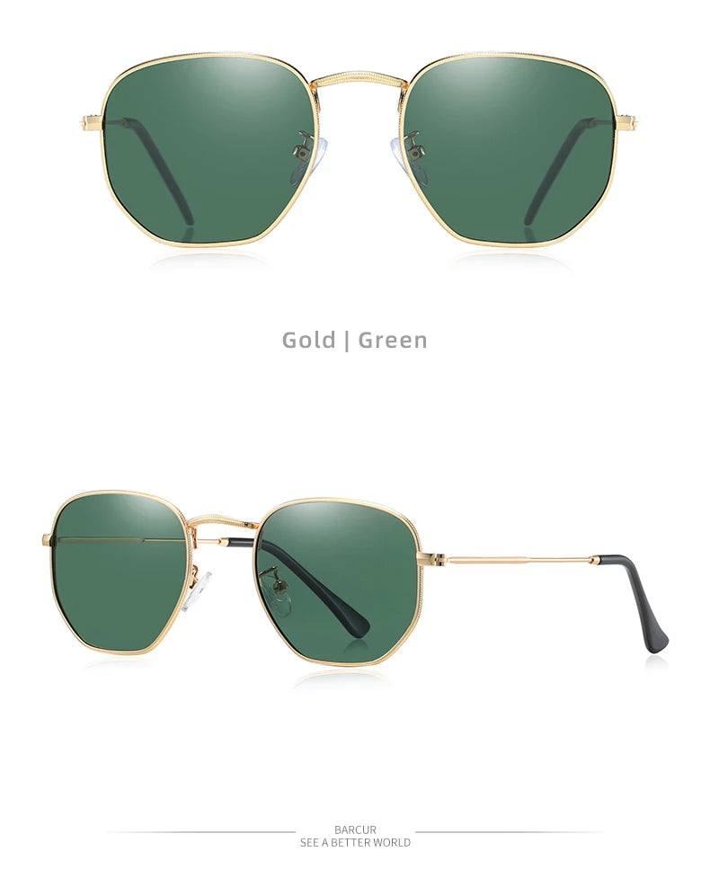 Óculos de Sol BARCUR Clássicos Retro Refletivos para Homens, Óculos de Sol Hexagonais com Armação de Metal, Óculos de Sol com Caixa.