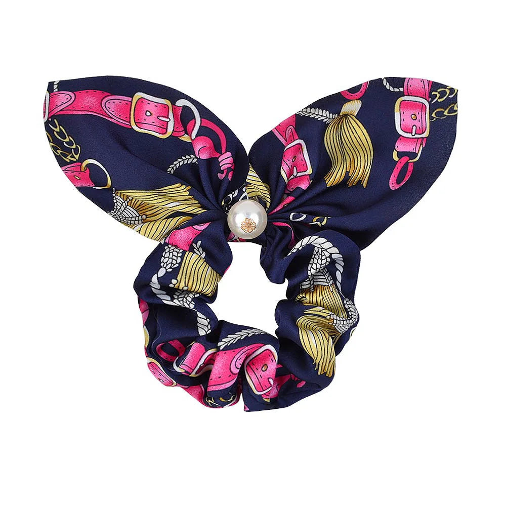 Ruoshui Coelhinhos Lindos Scrunchies Mulher Laços de Cabelo Impressos com Flores, Elásticos para Cabelo, Bandas de Borracha para Cabelo, Acessórios para Coque