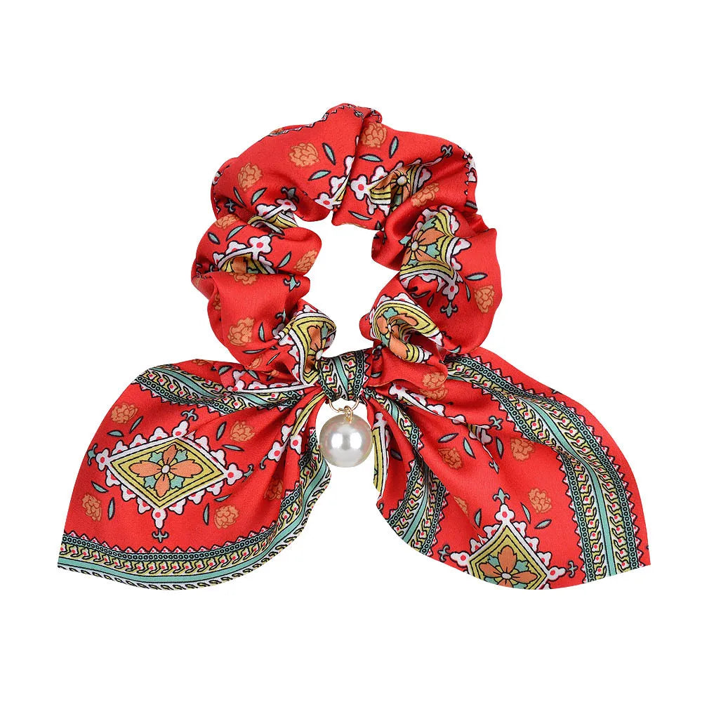 Ruoshui Coelhinhos Lindos Scrunchies Mulher Laços de Cabelo Impressos com Flores, Elásticos para Cabelo, Bandas de Borracha para Cabelo, Acessórios para Coque