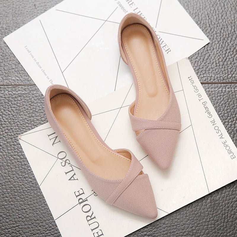 Sapatilhas Femininas Rosa Preto Cor Sólida Tamanho Pequeno 33 34 Grande 41 42 43 44 Couro Suede Bico Fino Sapatos de Escritório para Mulheres com Salto Baixo
