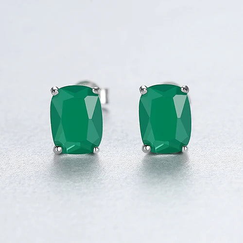 PAG&MAG Brinco de Pedra Verde em Prata Esterlina 925 Redondo para Mulheres, Elegante para Casamento e Noivas, Joias Finas