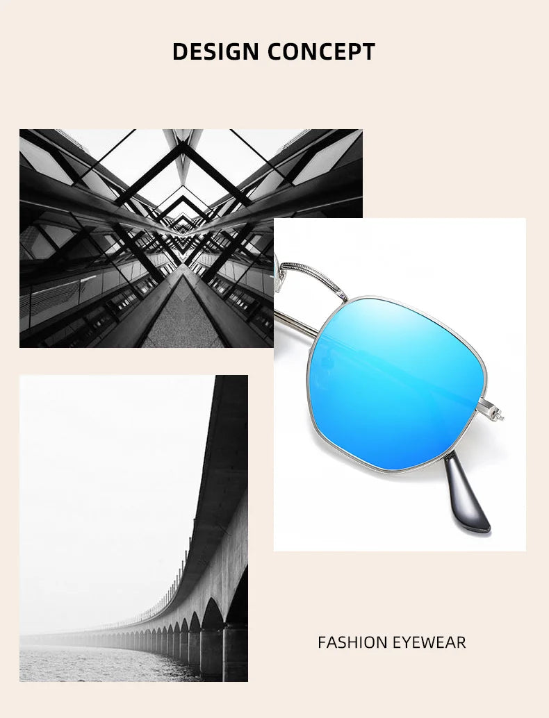 Óculos de Sol BARCUR Clássicos Retro Refletivos para Homens, Óculos de Sol Hexagonais com Armação de Metal, Óculos de Sol com Caixa.