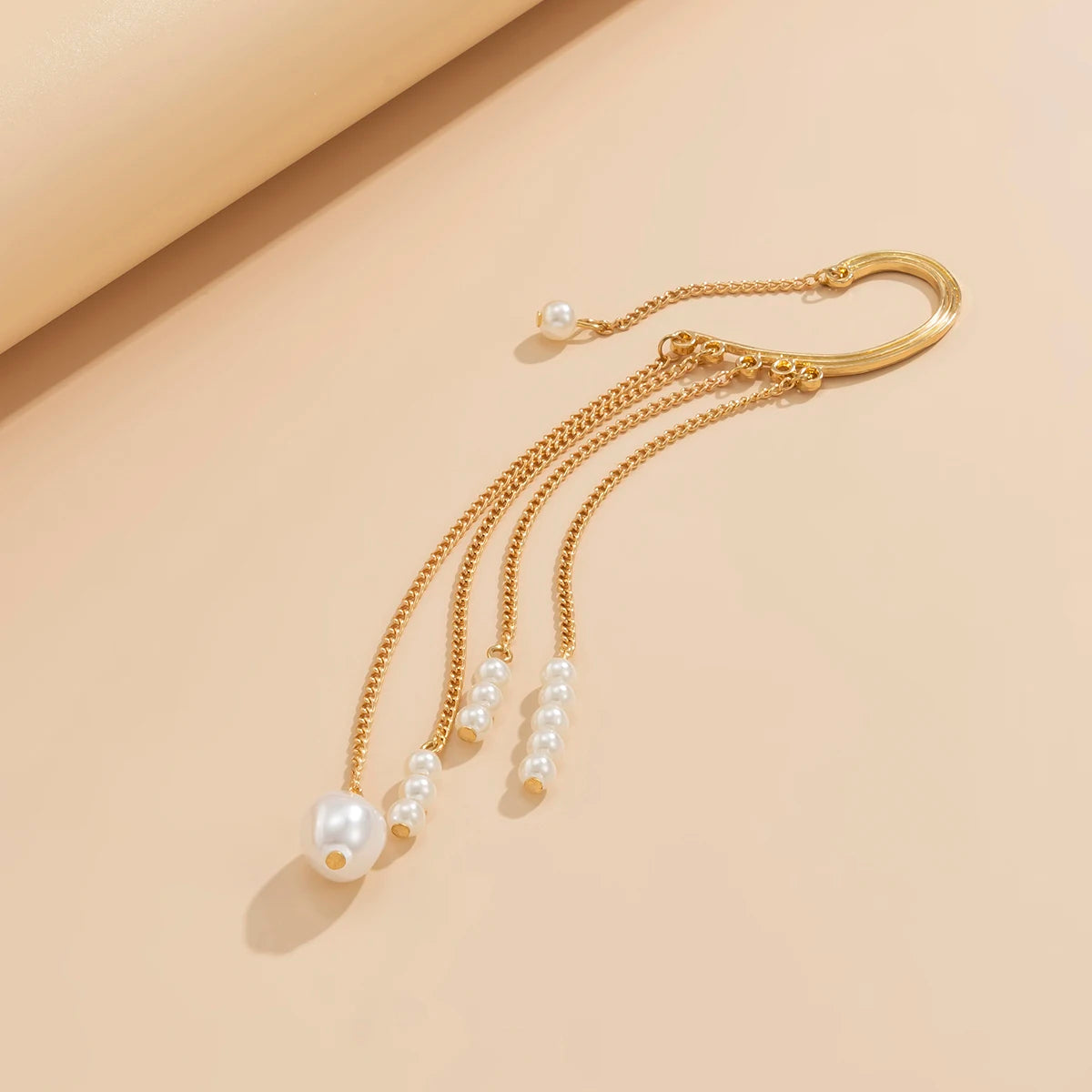 Brinco de Clip Geométrico com Pérolas Imitadas Ingemark Long Tassel Sem Perfurar Para Orelha Cuff Cartilagem Elegante Feminino Joia