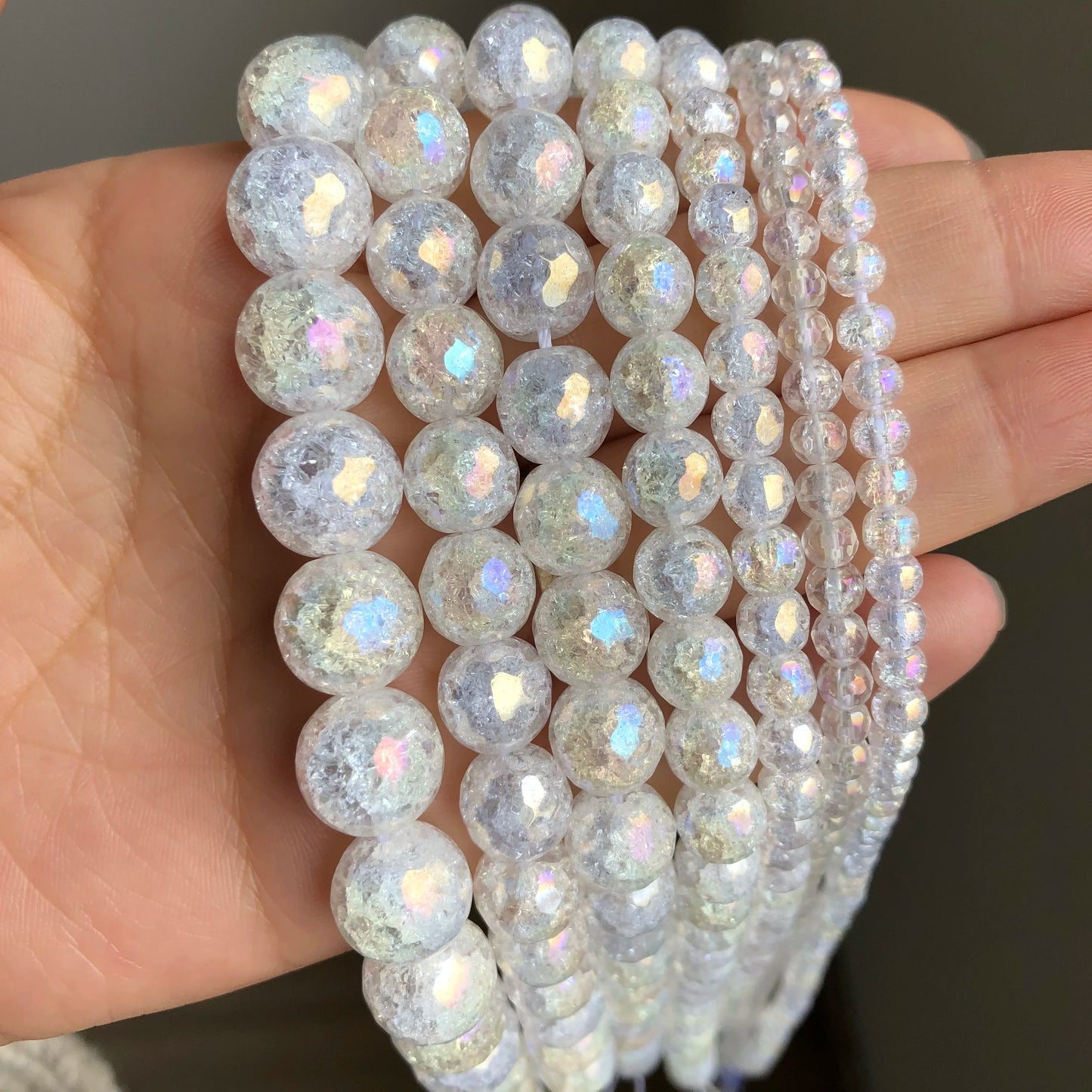 Contas de Cristal de Quartzo Branquíssimo Natural Facetado AB com Rachaduras para Joalheria, DIY Bracelete e Colar, 15 Polegadas, 4 6 8 10 12mm