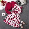 Conjuntos de Vestido Casuais para Crianças Outono Inverno 8-12 anos, com Cardigã de Manga Longa, Top com Estampa e Vestido de Alça para Meninas para Festas, Nova Coleção de Roupas
