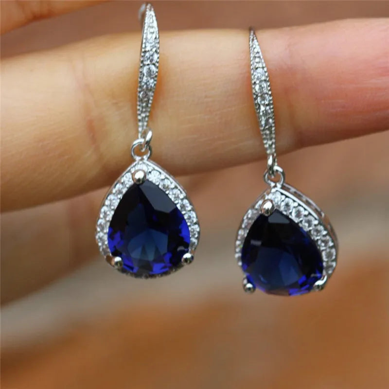 Brinco Clássico Huitan em Gota para Mulheres em Branco/Azul/Roxo com Pedra CZ Acessórios para Casamento, Noivado e Festas Joias Simples e Elegantes