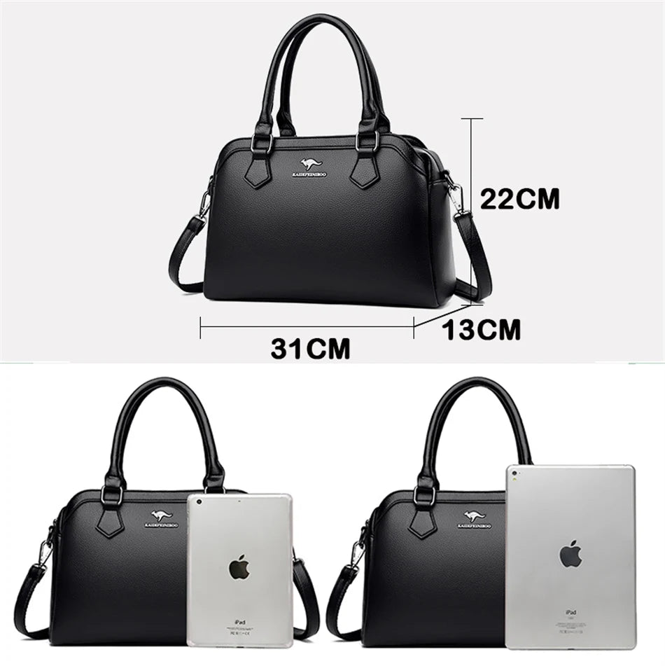 Multi-pocket Handbag Purses Genuine Cowhide Leather Shoulder Bag Luxury Designer Crossbody Messenger Sac Elegant Tote for Women