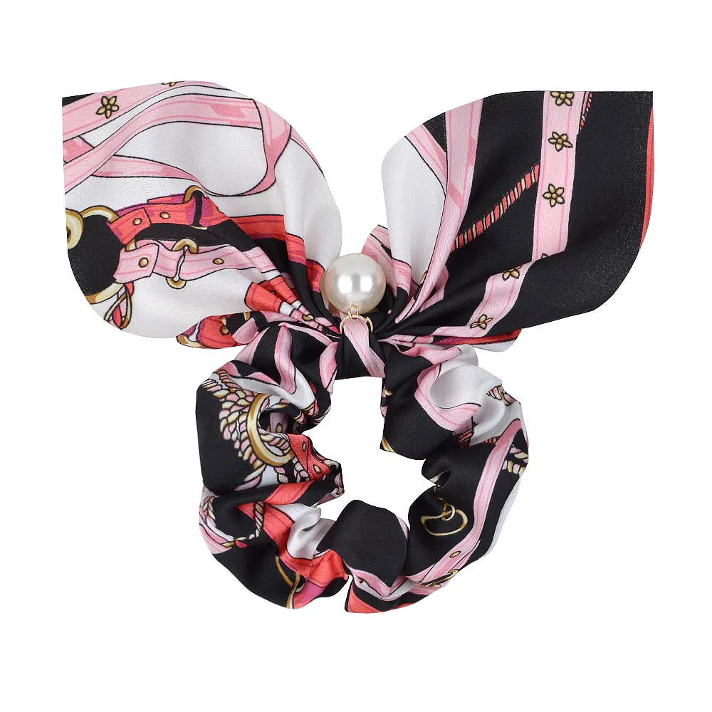 Ruoshui Coelhinhos Lindos Scrunchies Mulher Laços de Cabelo Impressos com Flores, Elásticos para Cabelo, Bandas de Borracha para Cabelo, Acessórios para Coque