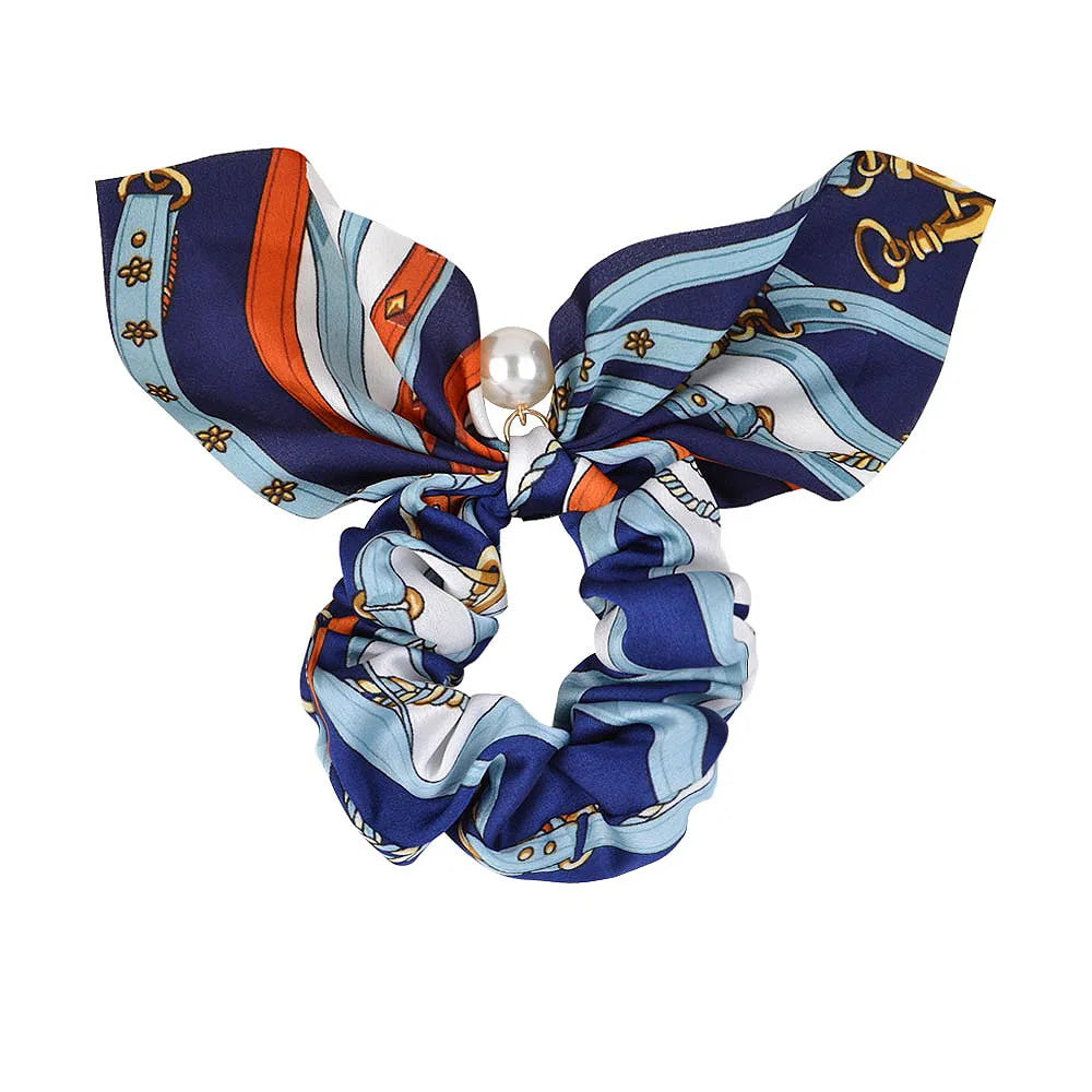 Ruoshui Coelhinhos Lindos Scrunchies Mulher Laços de Cabelo Impressos com Flores, Elásticos para Cabelo, Bandas de Borracha para Cabelo, Acessórios para Coque