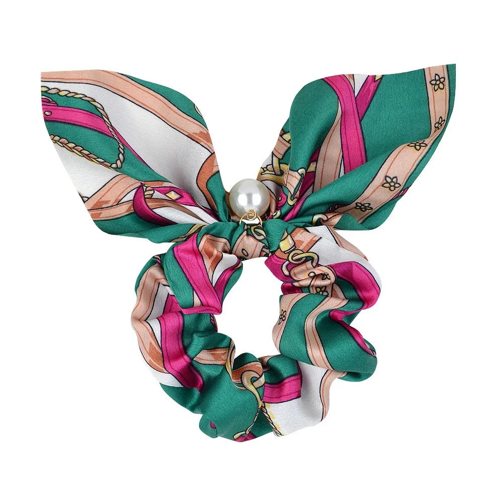 Ruoshui Coelhinhos Lindos Scrunchies Mulher Laços de Cabelo Impressos com Flores, Elásticos para Cabelo, Bandas de Borracha para Cabelo, Acessórios para Coque