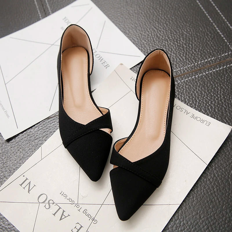 Sapatilhas Femininas Rosa Preto Cor Sólida Tamanho Pequeno 33 34 Grande 41 42 43 44 Couro Suede Bico Fino Sapatos de Escritório para Mulheres com Salto Baixo