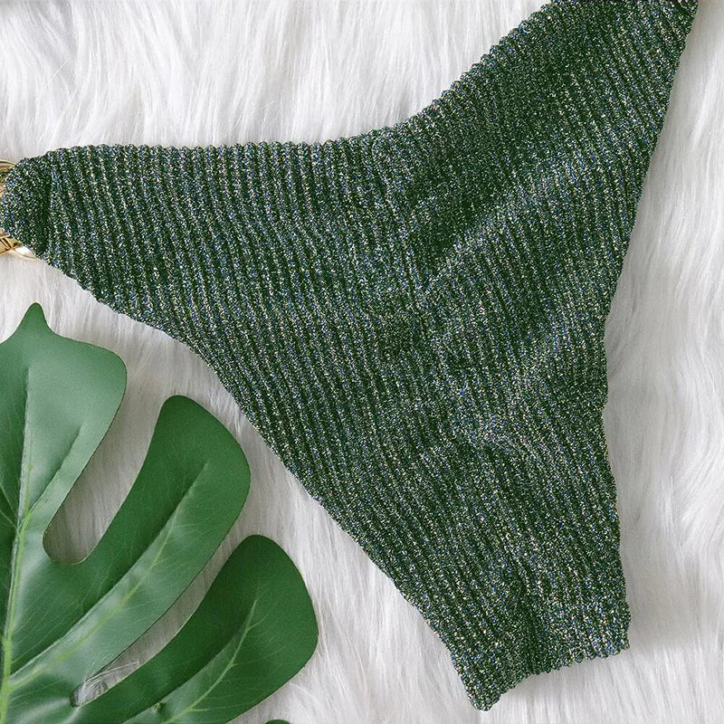 Biquíni de Cadeia de Halter com Diamante de Strass para Mulheres, Roupa de Banho Feminina, Conjunto de Biquíni com Duas Peças, Roupa de Banho Brasileira