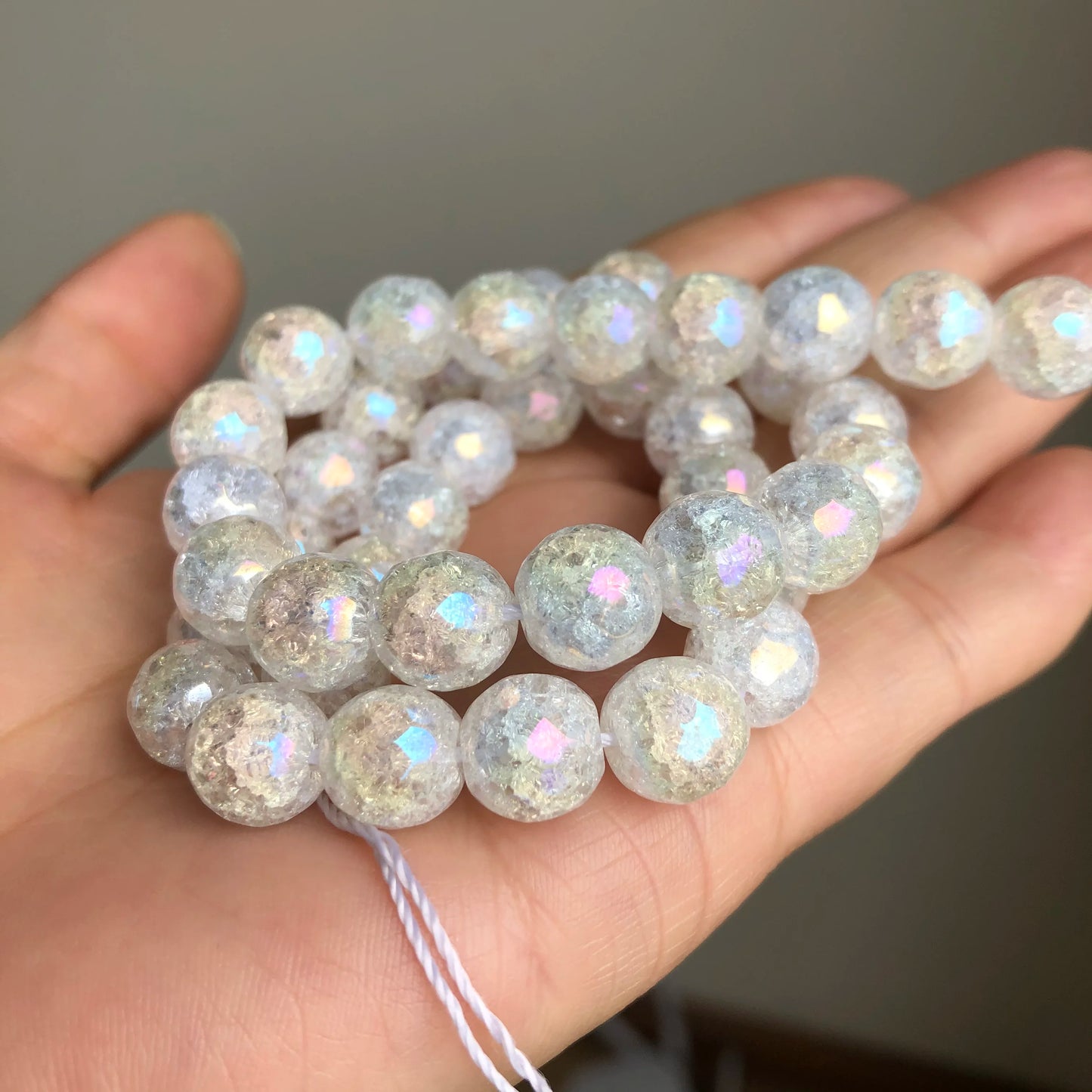 Contas de Cristal de Quartzo Branquíssimo Natural Facetado AB com Rachaduras para Joalheria, DIY Bracelete e Colar, 15 Polegadas, 4 6 8 10 12mm