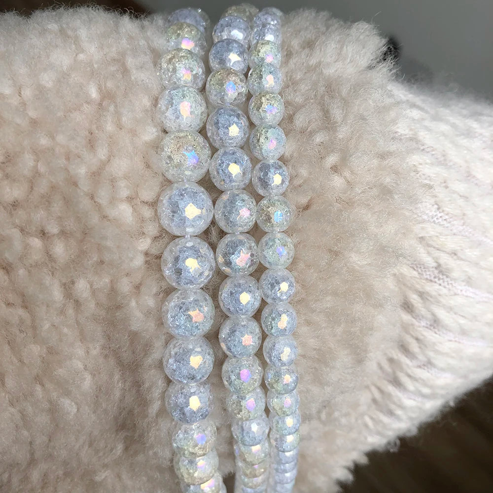 Contas de Cristal de Quartzo Branquíssimo Natural Facetado AB com Rachaduras para Joalheria, DIY Bracelete e Colar, 15 Polegadas, 4 6 8 10 12mm