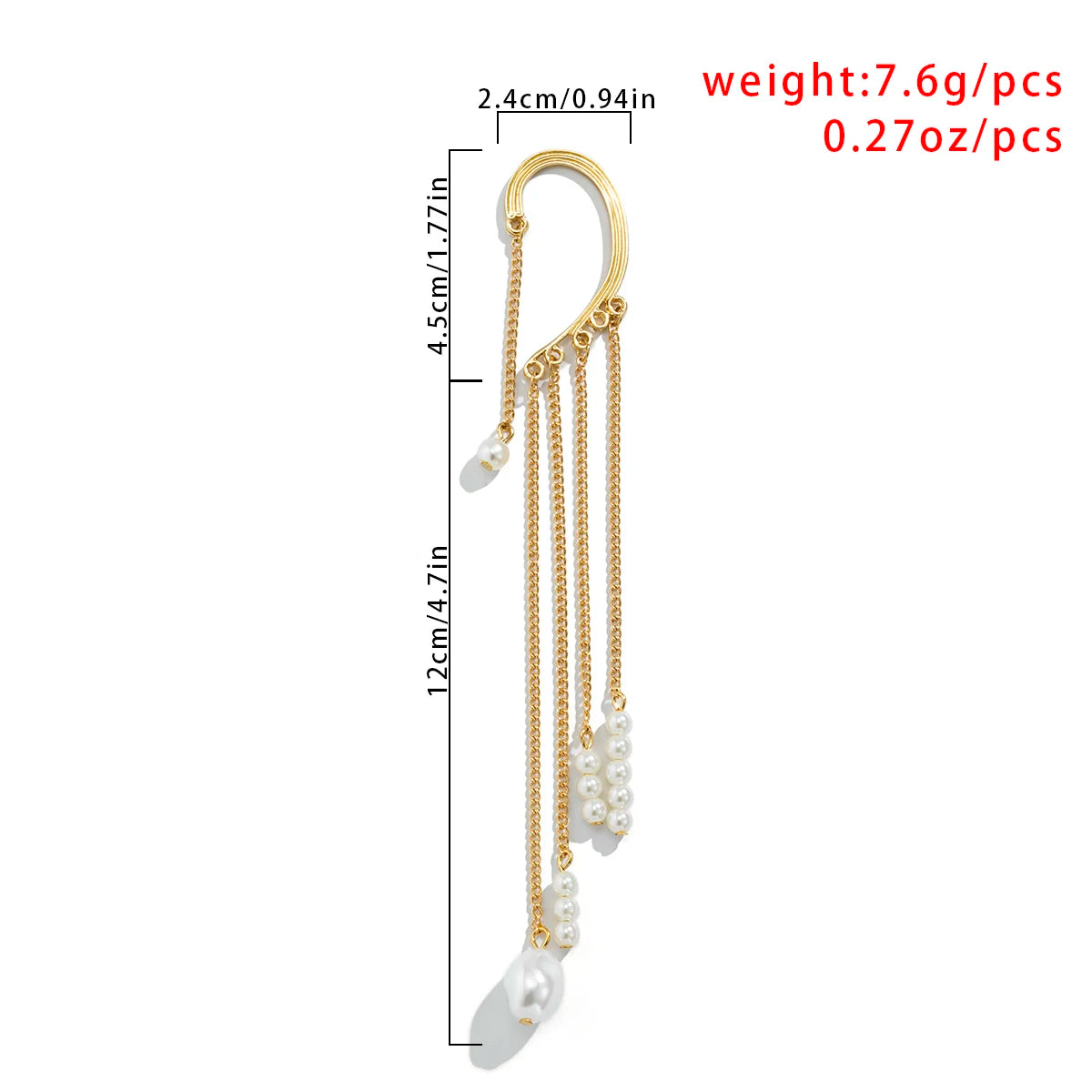 Brinco de Clip Geométrico com Pérolas Imitadas Ingemark Long Tassel Sem Perfurar Para Orelha Cuff Cartilagem Elegante Feminino Joia