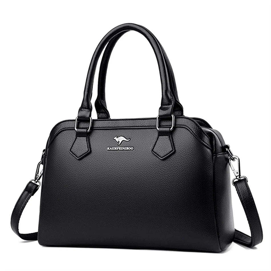 Multi-pocket Handbag Purses Genuine Cowhide Leather Shoulder Bag Luxury Designer Crossbody Messenger Sac Elegant Tote for Women