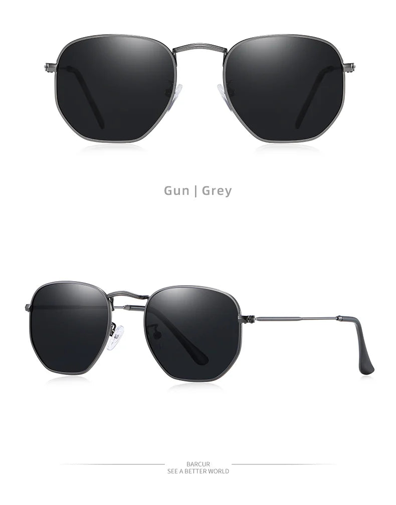 Óculos de Sol BARCUR Clássicos Retro Refletivos para Homens, Óculos de Sol Hexagonais com Armação de Metal, Óculos de Sol com Caixa.