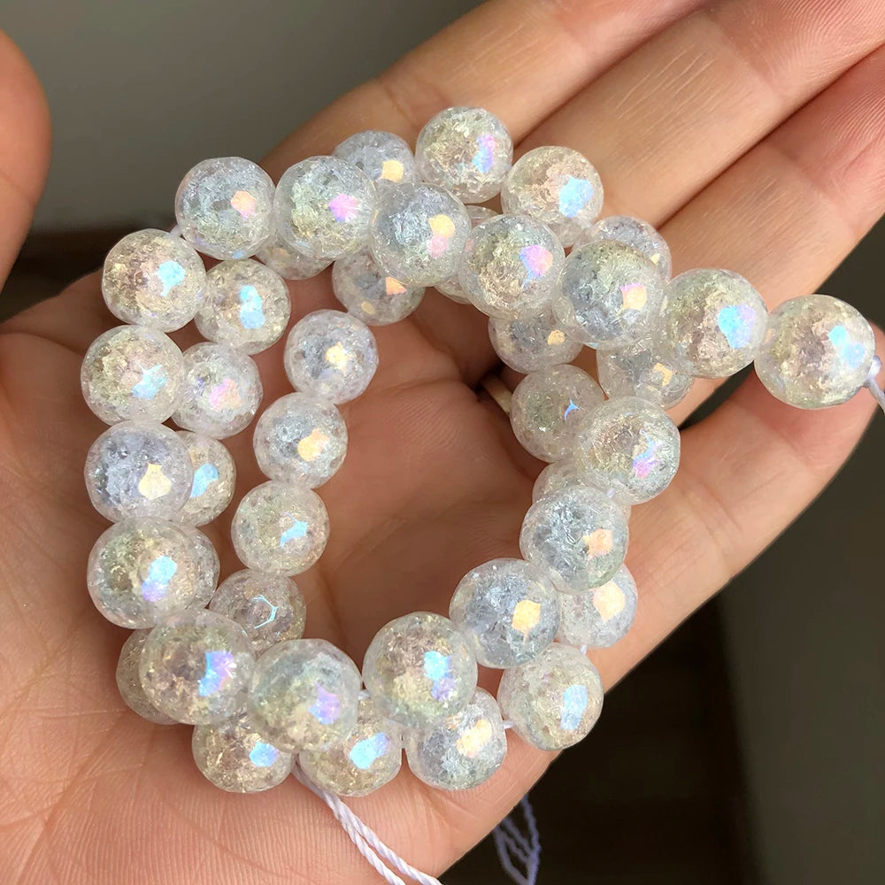 Contas de Cristal de Quartzo Branquíssimo Natural Facetado AB com Rachaduras para Joalheria, DIY Bracelete e Colar, 15 Polegadas, 4 6 8 10 12mm