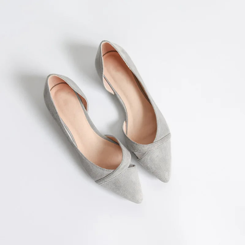 Sapatilhas Femininas Rosa Preto Cor Sólida Tamanho Pequeno 33 34 Grande 41 42 43 44 Couro Suede Bico Fino Sapatos de Escritório para Mulheres com Salto Baixo