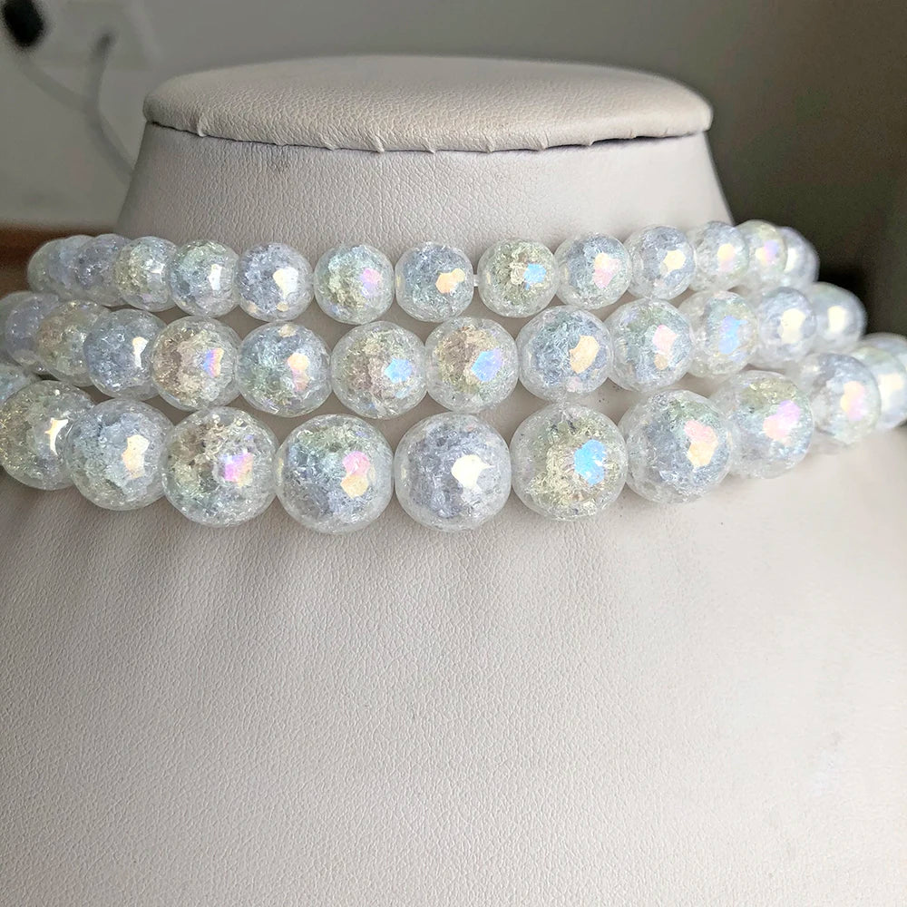 Contas de Cristal de Quartzo Branquíssimo Natural Facetado AB com Rachaduras para Joalheria, DIY Bracelete e Colar, 15 Polegadas, 4 6 8 10 12mm