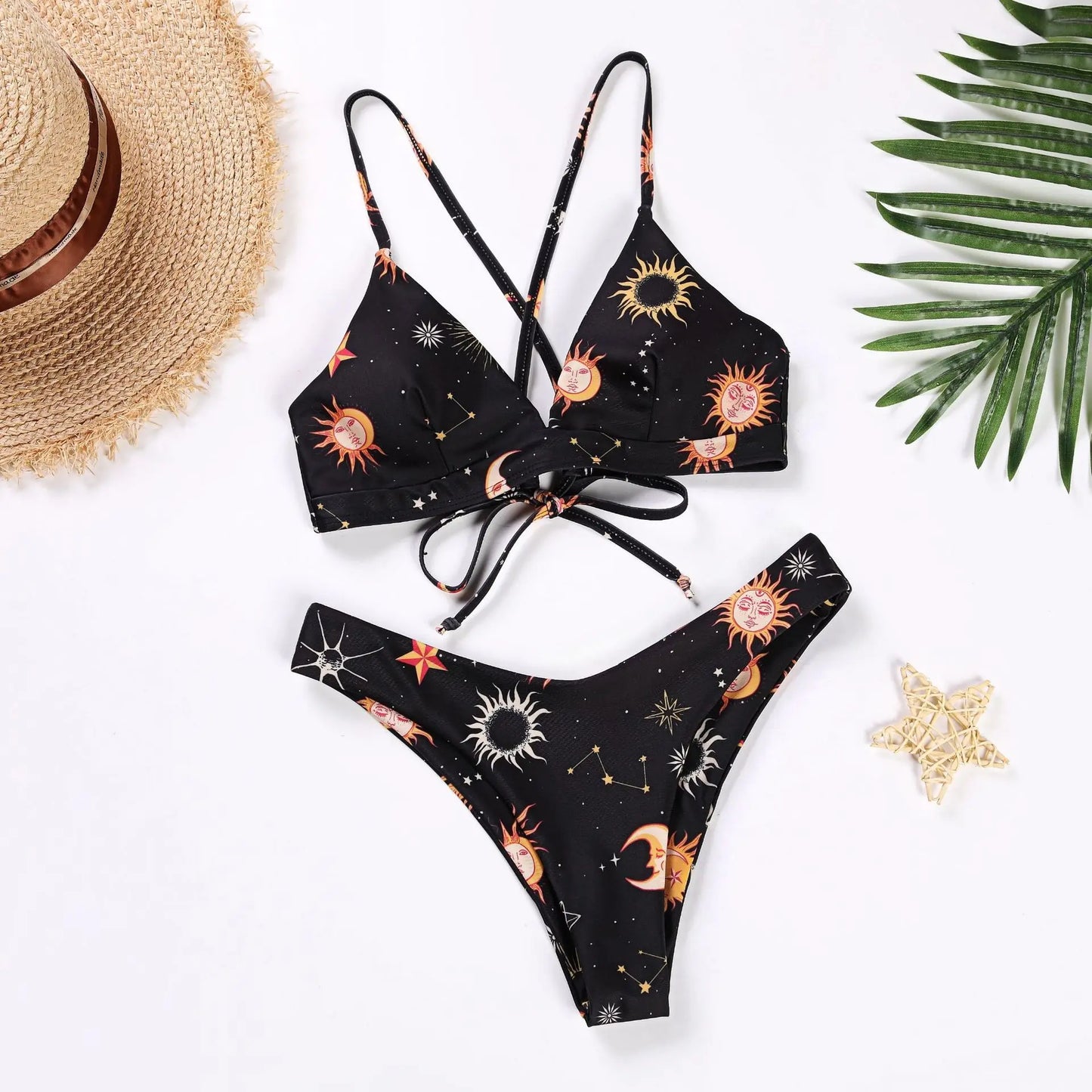 Conjunto de Biquíni Estampado de Girassol - Moda de Praia Sexy para Mulheres 2025 - Biquíni com Push Up e Almofada - Roupas de Banho - Maiô - Biquíni