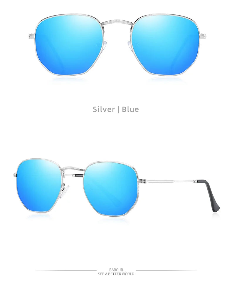 Óculos de Sol BARCUR Clássicos Retro Refletivos para Homens, Óculos de Sol Hexagonais com Armação de Metal, Óculos de Sol com Caixa.