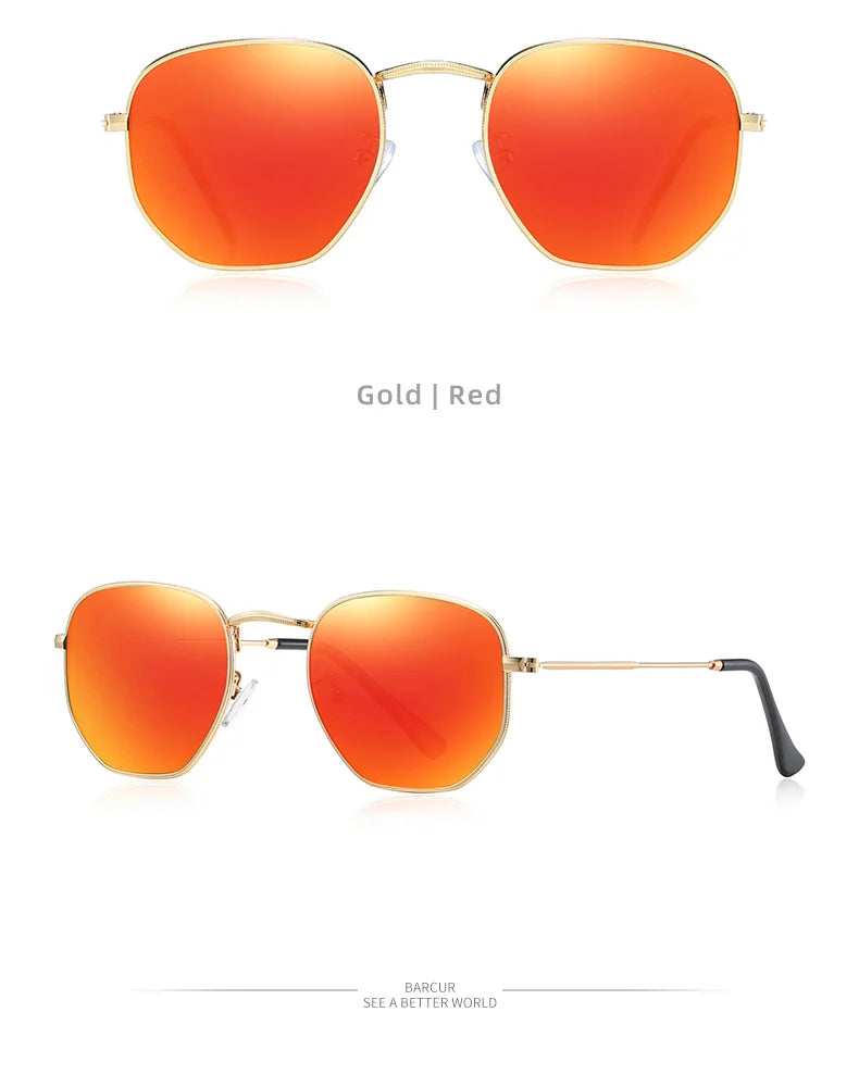 Óculos de Sol BARCUR Clássicos Retro Refletivos para Homens, Óculos de Sol Hexagonais com Armação de Metal, Óculos de Sol com Caixa.