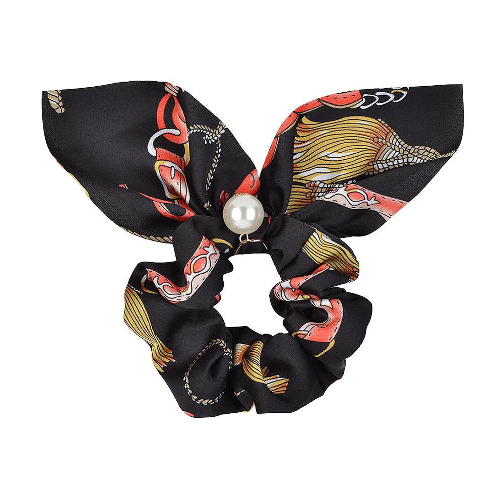 Ruoshui Coelhinhos Lindos Scrunchies Mulher Laços de Cabelo Impressos com Flores, Elásticos para Cabelo, Bandas de Borracha para Cabelo, Acessórios para Coque