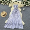 Vestido Midi Casual de Bandagem com Decote Quadrado Sexy de Verão para Mulheres, Vestido Sem Costas com Rede