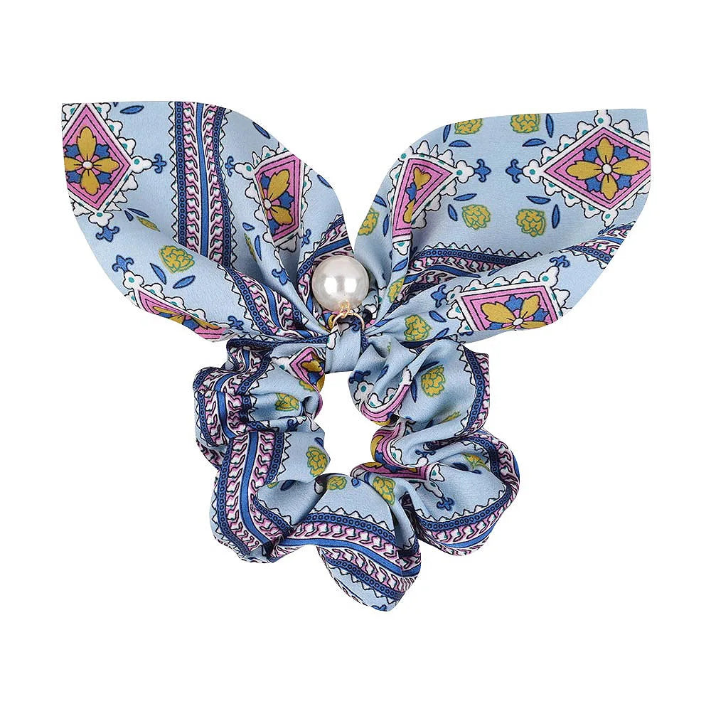 Ruoshui Coelhinhos Lindos Scrunchies Mulher Laços de Cabelo Impressos com Flores, Elásticos para Cabelo, Bandas de Borracha para Cabelo, Acessórios para Coque