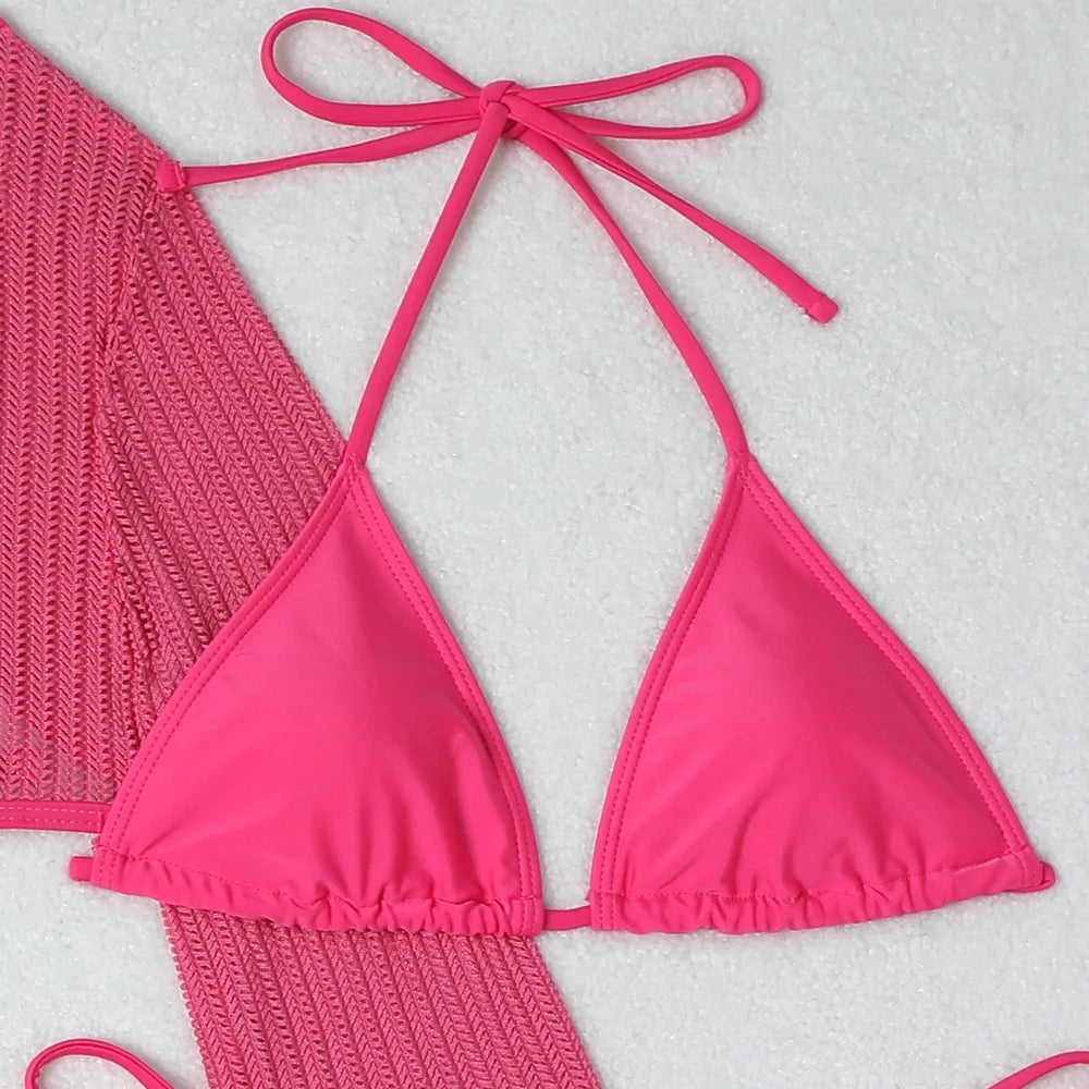 Biquínis Sexy 2025 Trajes de Banho Femininos Conjunto de Biquíni Brasileiro de Três Peças Roupas de Praia Trajes de Banho para a Piscina