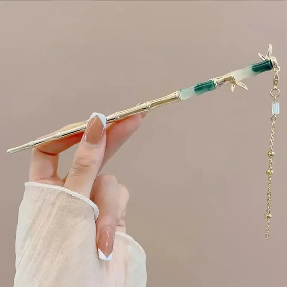 Pinhão de cabelo estilo chinês com hastes de metal, estilo antigo, com franja de orquídea, flor, tassel e acessórios para cabelo feminino.