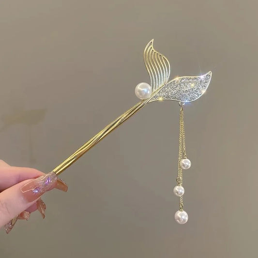 Pinhão de cabelo estilo chinês com hastes de metal, estilo antigo, com franja de orquídea, flor, tassel e acessórios para cabelo feminino.