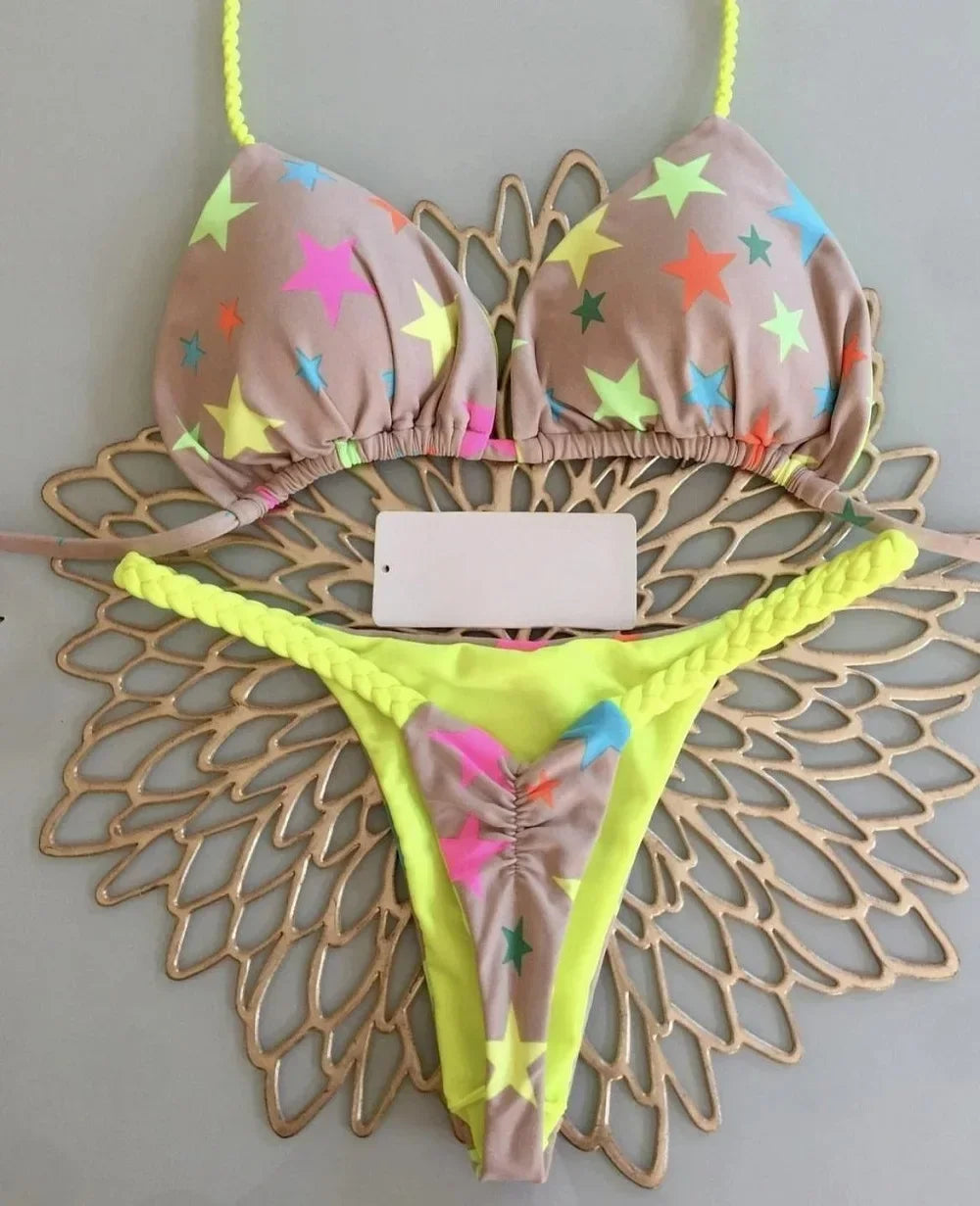 Novo Biquíni Feminino Sunga de Praia Férias Roupa de Banho Conjunto de Biquíni Estampado de Leopardo Roupa de Praia Sunga Biquíni
