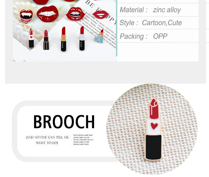 Meninas Sexy Lábios Vermelhos e Alfinetes de Esmalte de Batom, Charme Feminino, Broches de Metal, Pin de Lapela para Casaco, Chapéu, Bolsa, Pins Distintivos, Acessórios de Joias, Presente
