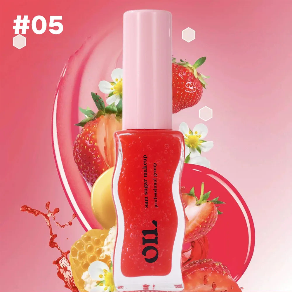 Óleo Labial Essência de Mel Frutal Jelly Labial Sexy e Volume com Cor de Morango Líquido Labial à Prova d'Água Hidratante Brilho Labial Maquiagem