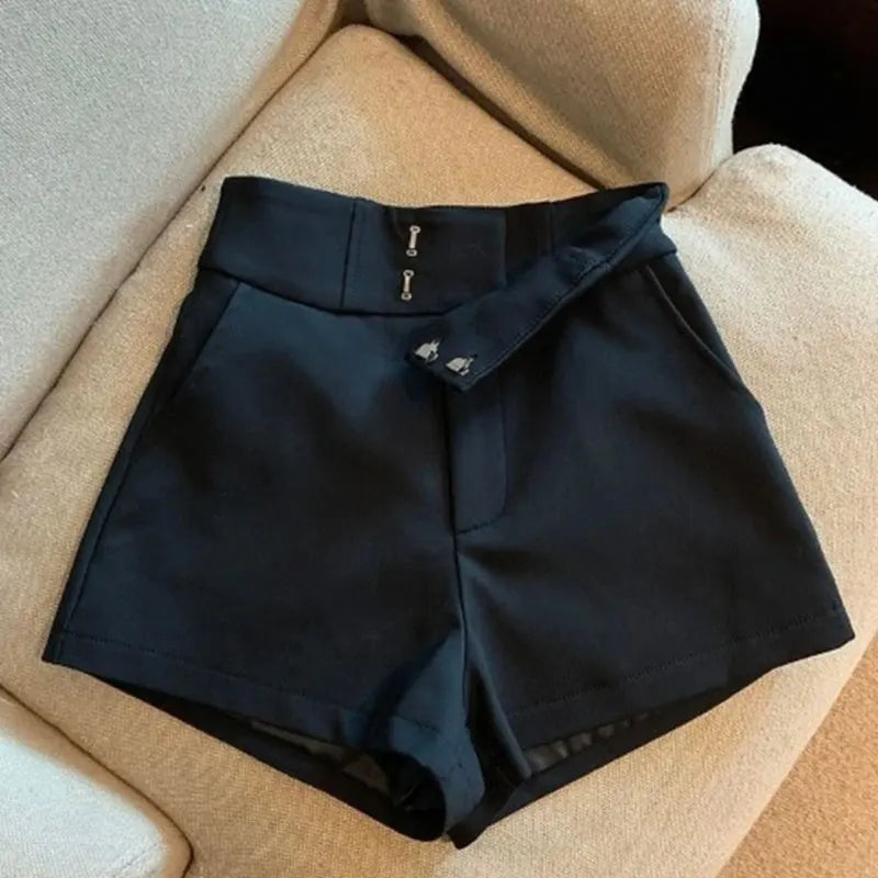 Shorts Femininos Mooyufon Shorts Pretos Femininos Harajuku Elegância Shorts de Cintura Alta A Linhas Slim Casuais Calças Retas de Menina Sexy
