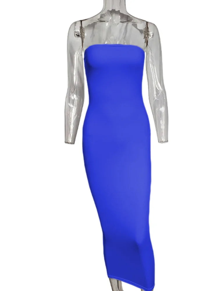 Vestido de Verão Feminino Sólido Sexy Sem Mangas com o Peito Envolvido Vestido Longo de Praia